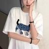 Summer New Cartoon Dog Print Design Short-sleeved T-shirt Women's Casual Loose and Cute Versatile Bottoming Top