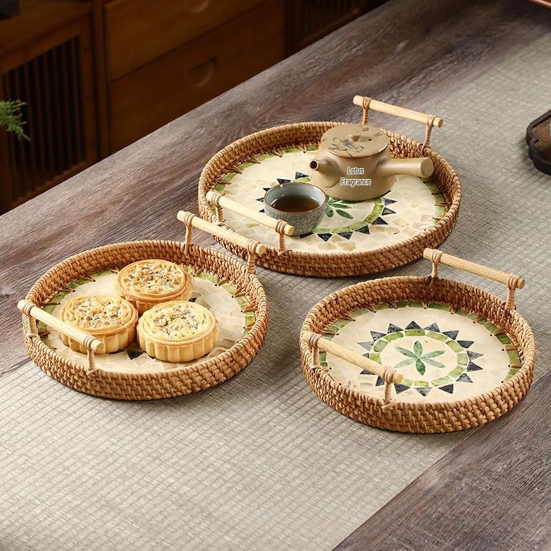 Rattan Woven Colorful Shell Serving Tray