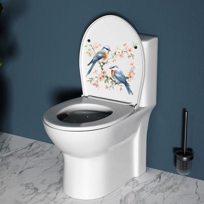 Waterproof Toilet Stickers Bird Flower Pattern Vibrant Color Easy To Apply Long-lasting Adhesion Wall Stickers