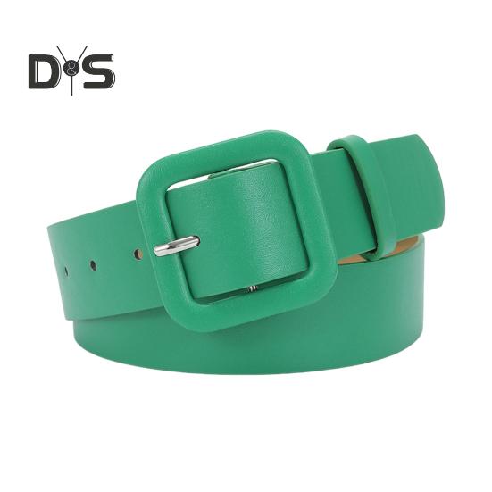 Women Belt Multi Holes Adjustable Length Square Buckle Faux Leather Waistband Jeans Dress Coats Candy Color Belt