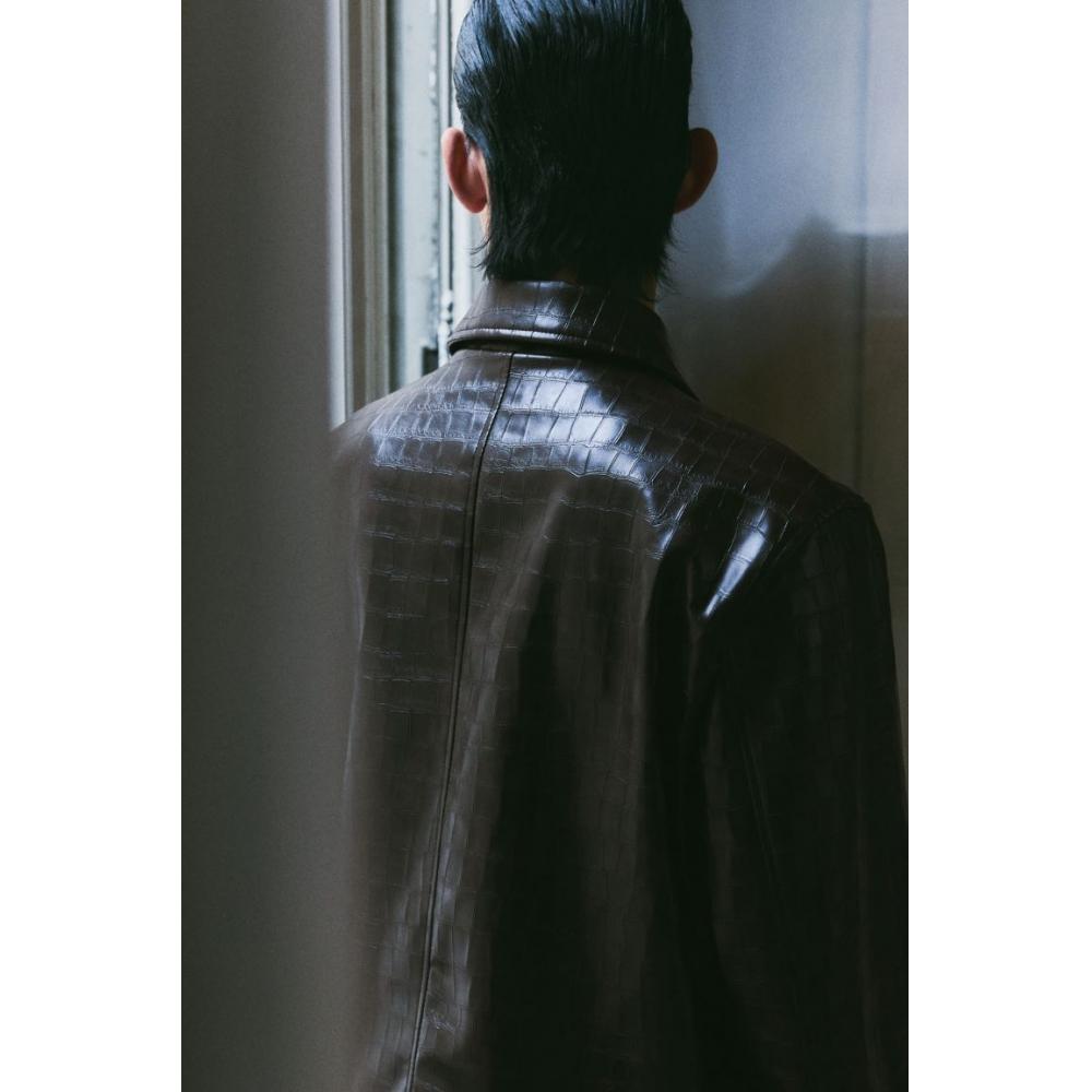 H M Regular Fit Crocodile Pattern Jacket Brown