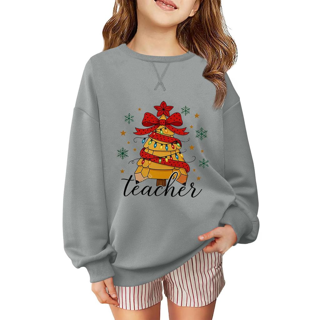 Dětská módní ležérní mikina s dlouhým rukávem a volného střihu s vánočním potiskem