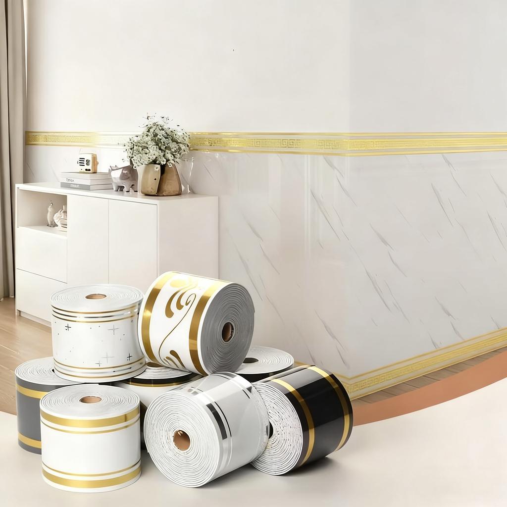 Silná samolepicí PVC soklová lišta - Vodotěsná nástěnná soklová dekorace, Imitace dlaždicová soklová lišta, Snadné odlupování a lepení