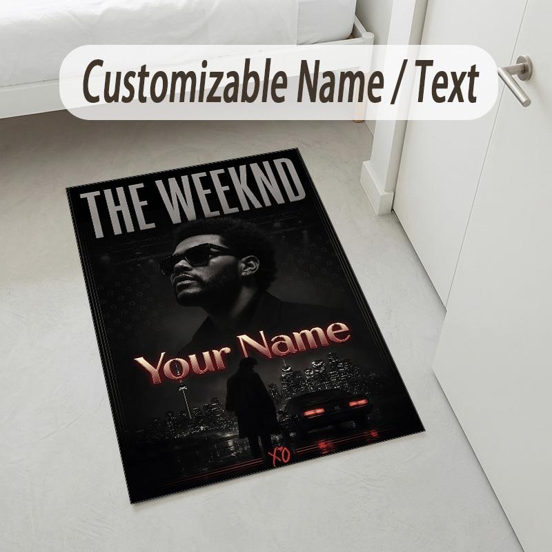 Personalized Crystal Velvet Carpet,The Weeknd Custom Printed Name, Plush Area Rug For Home Indoor Decor