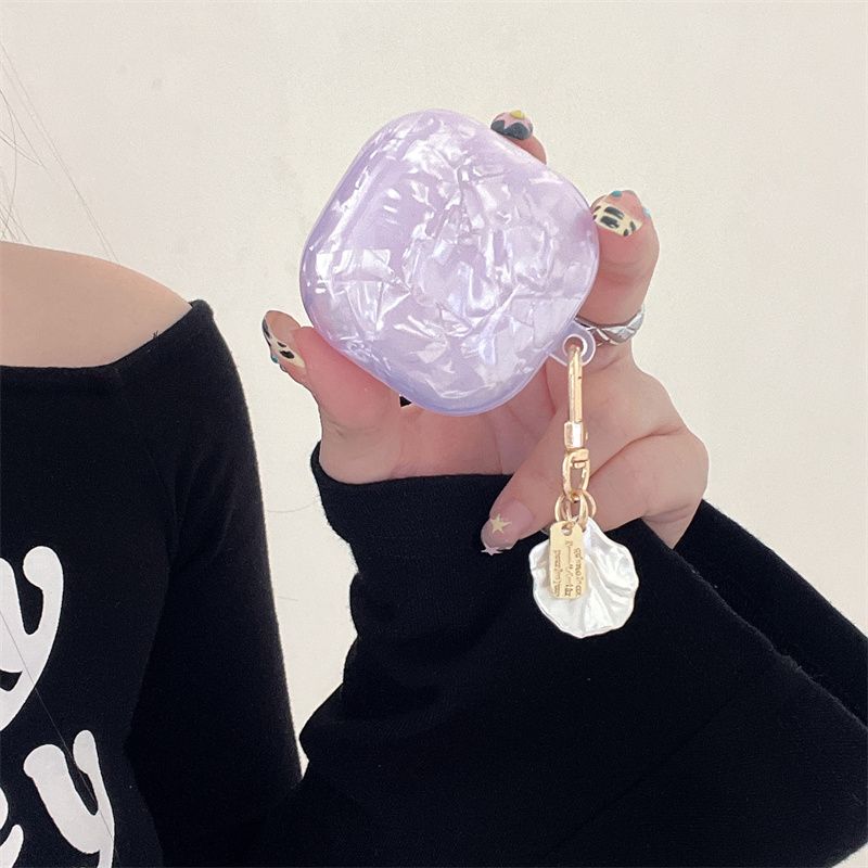 

for Samsung Buds2pro Protective Shell Buds Fe Bluetooth Earphone Sleeves Live/3pro Earphone Shell Advanced Sense Women Transparent Soft Shell Tide For Samsung bdus FE Purple shell pattern + pendant