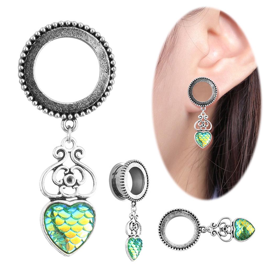 Buy Ear Flesh Tunnels Heart Shape Fish Scale Dangle Piercing Jewelry