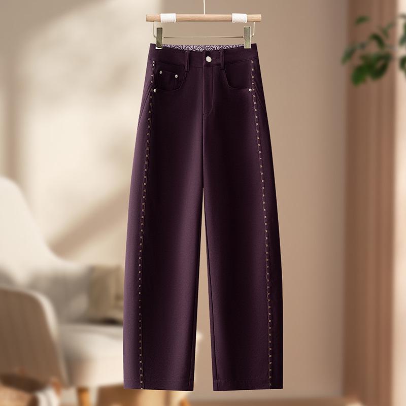 

Women s High Waist Slim Sickle Pants - Loose Casual Harem, Plus Size, Petite, Curved Leg - Spring/Autumn 2026 XL бордовый