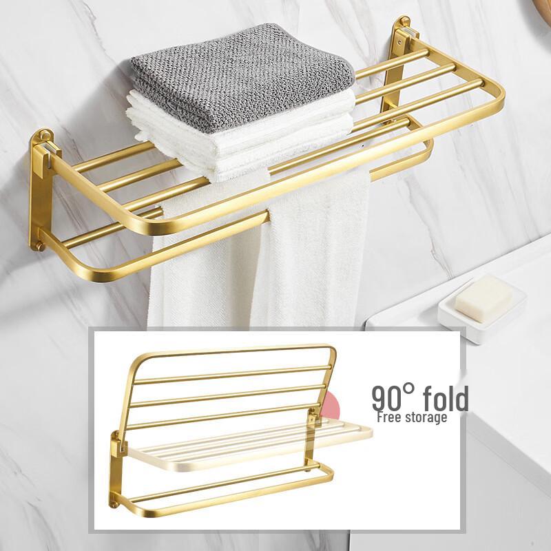 TLXT Brushed Gold Aluminum Bathroom Towel Rack with Storage Shelf