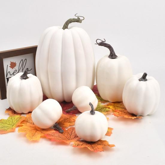 7Pcs Artificial Pumpkin Fall Decoration Thanksgiving Halloween Harvest Festival Foam Faux Pumpkin Ornament Assorted Size Fake Vegetable Party Decor
