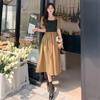 Summer New French Retro Temperament Square Neck Skirt Loose and Thin Fake Two Medium and Long Dresses for Women