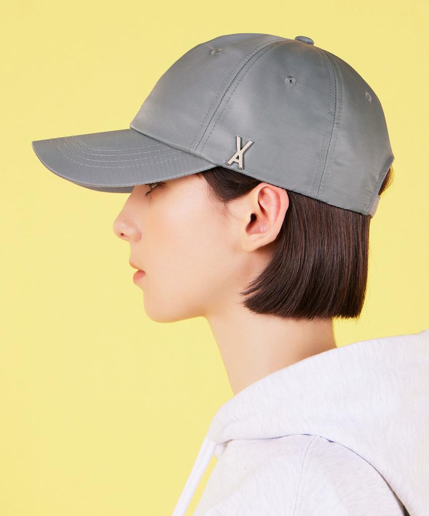 Bajal Studded Logo Oversized Poly Ball Cap Gray