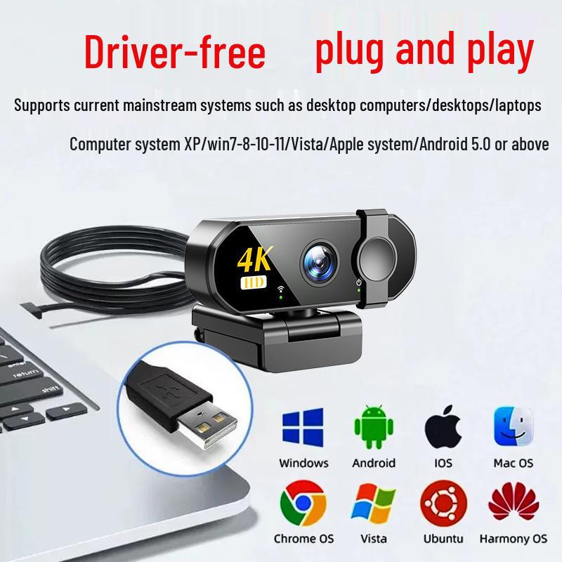 4K Ultra HD Webcam with Microphone & Privacy Cover for Streaming, Online Classes, Video Conferences