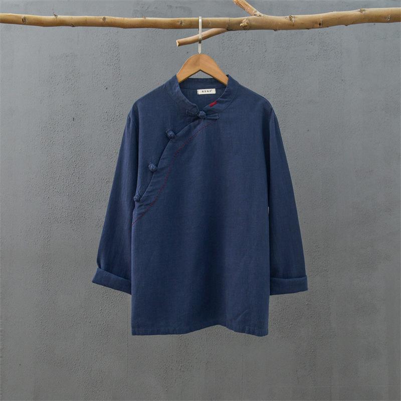 Women's Hand-Stitched Retro Chinese Frog Button Cotton Linen Shirt