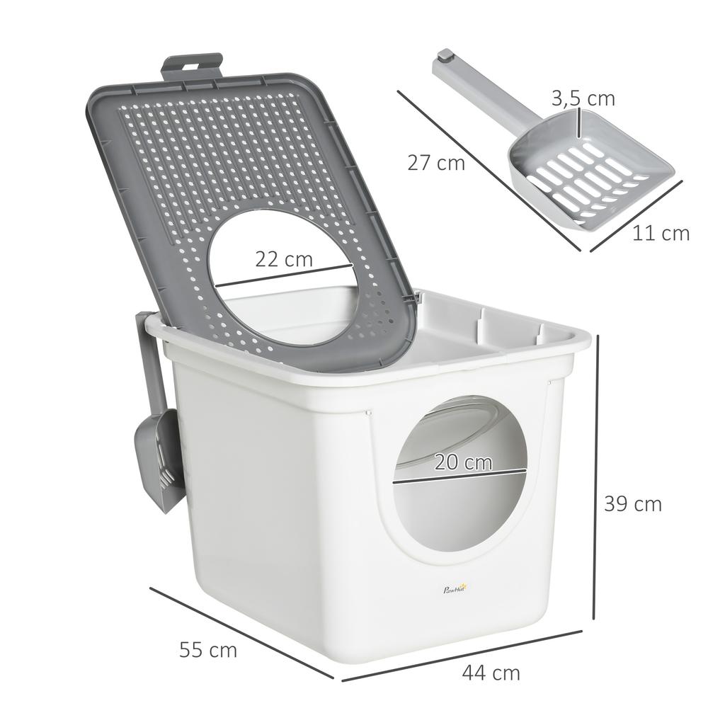 Cat Litter Box, 2-Way Cat Litter Box, incl. Litter Scoop, White + Grey