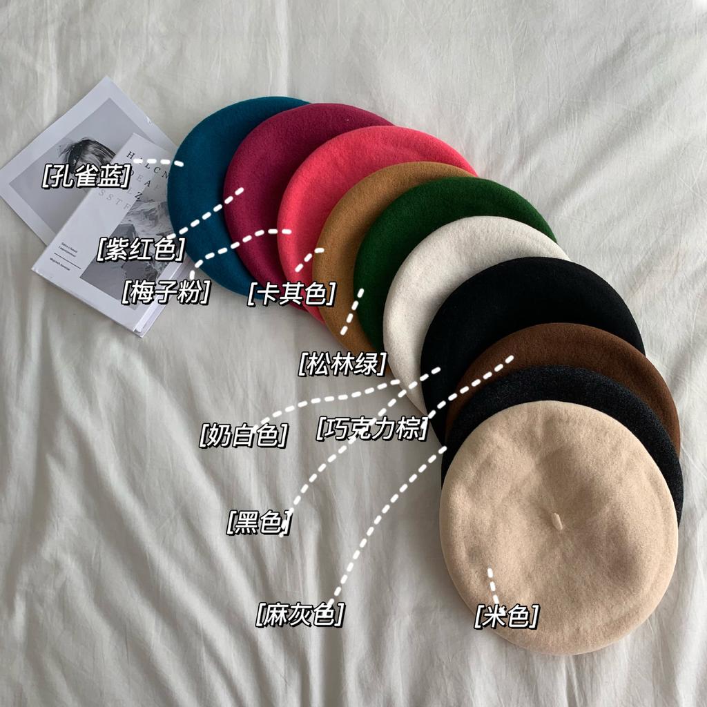 Autumn and Winter Classic Wool Beret Women's Leather Label British Retro Painter Hat Fashion