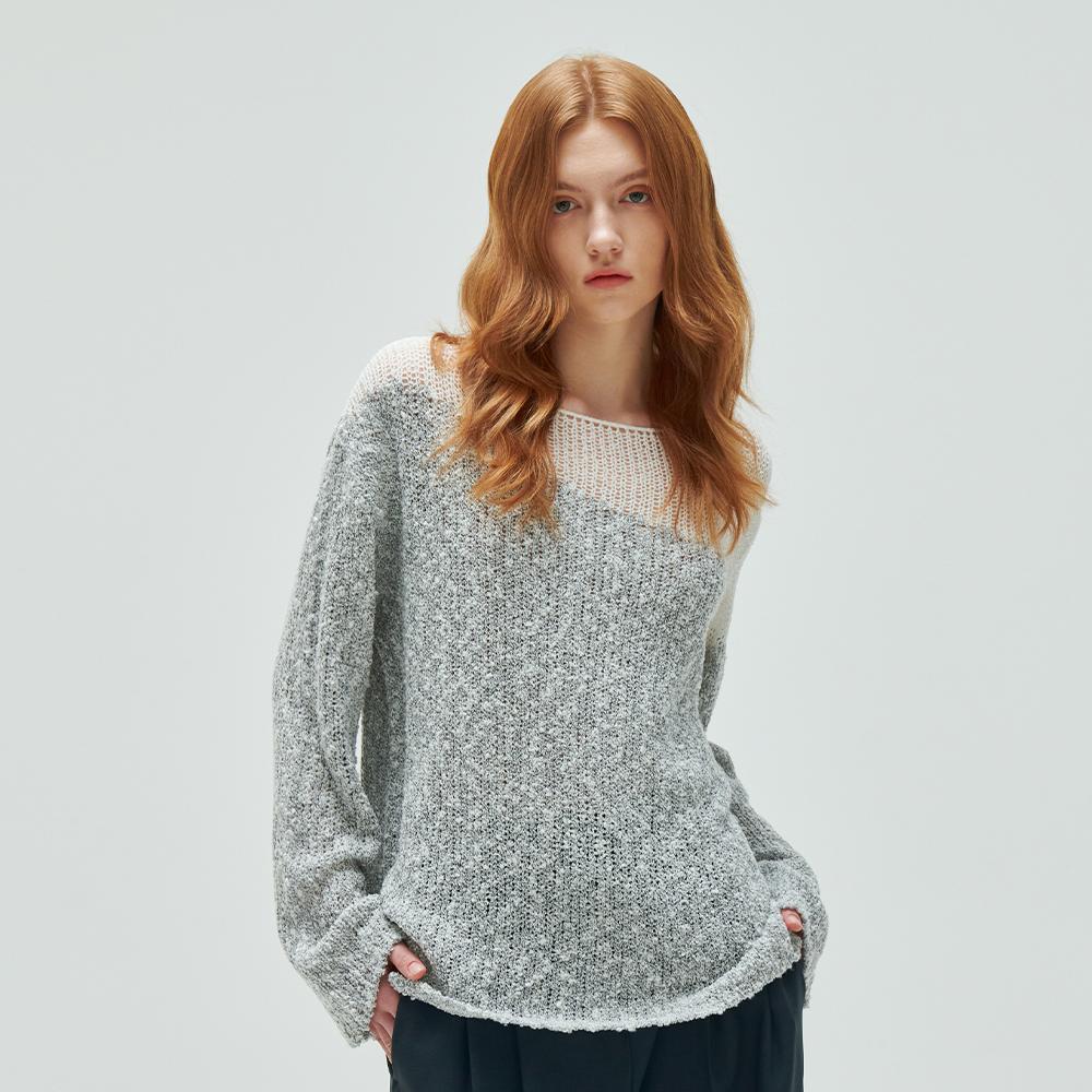 Odier Boucle Combination See-Through Pullover - Ivory Ivory/Free