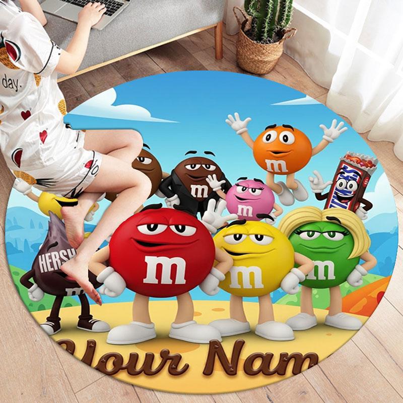 M&M's Custom Name Round Area Rug,Carpet Rug for Living Room Bedroom Sofa Playroom Decor,Non-slip Floor Mat