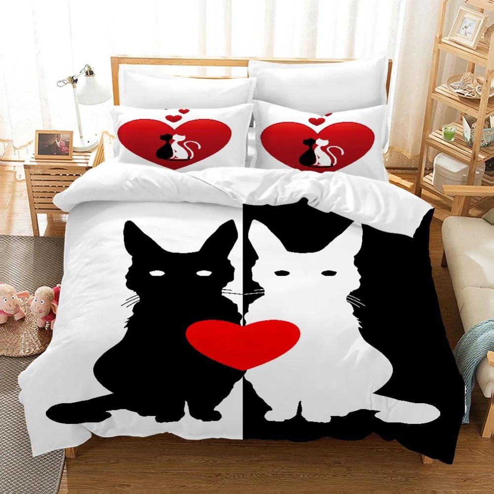 

Black White Couple Cat Bedings-set Double Soft Duvet Cover+Pilowcases Quen/King-Sized Dimensionsd Dimensions Love 2pcs/3pcs Mr,mrs Beard Soft Duvet 100*200cm Single