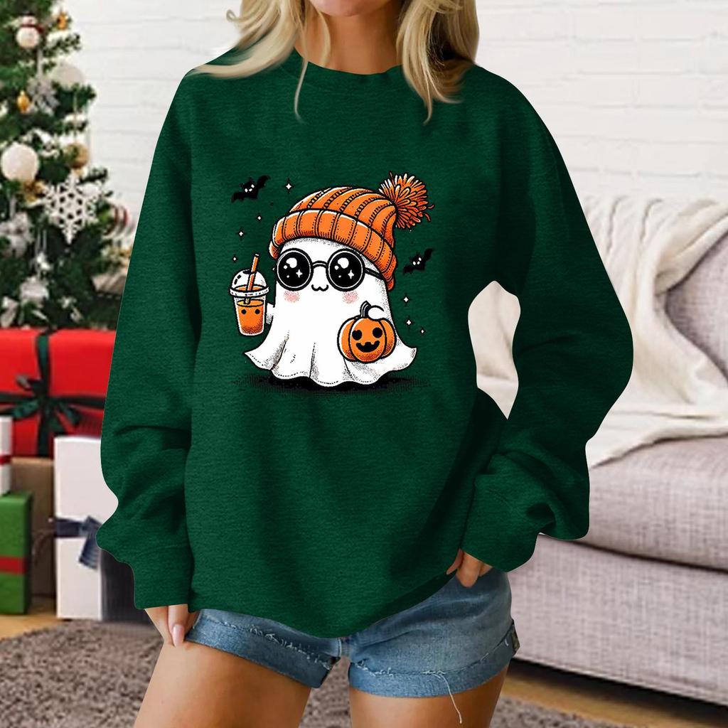 Ladies fashion casual Halloween printed pullover sweater