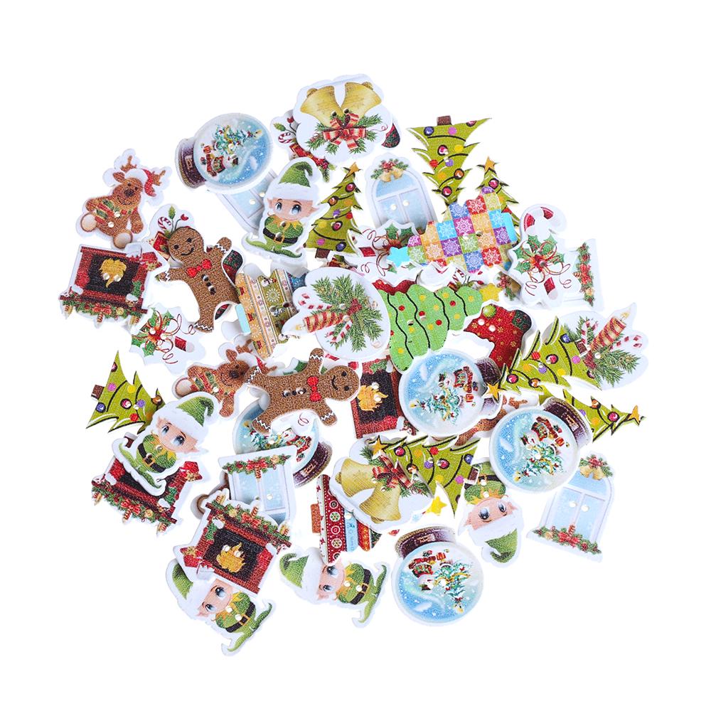 20 Botones de madera pintada de Santa Papá Noel 2 Agujeros Craft Costura Blanco