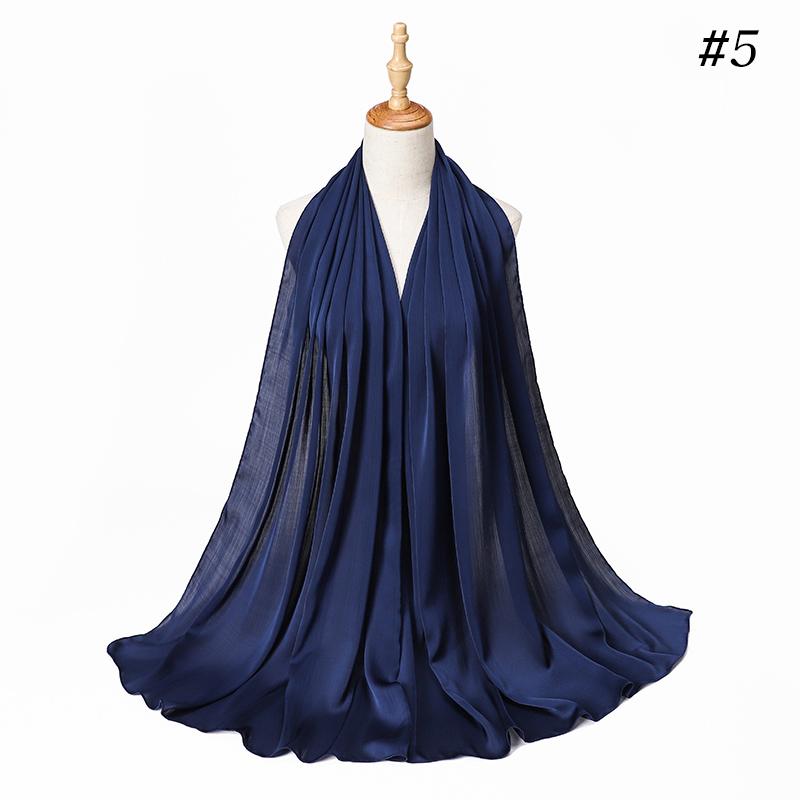 New Arrivals Crinkle Plain Color Satin Crepe Scarf Shawl Wrap Muslim Women Pleated Stain Silk Hijabs