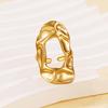 Stainless Steel Metal Pleated Oval Open Ring for Women Fashion Gold Color Hollow Irregular Adjustable Finger Rings Zircon