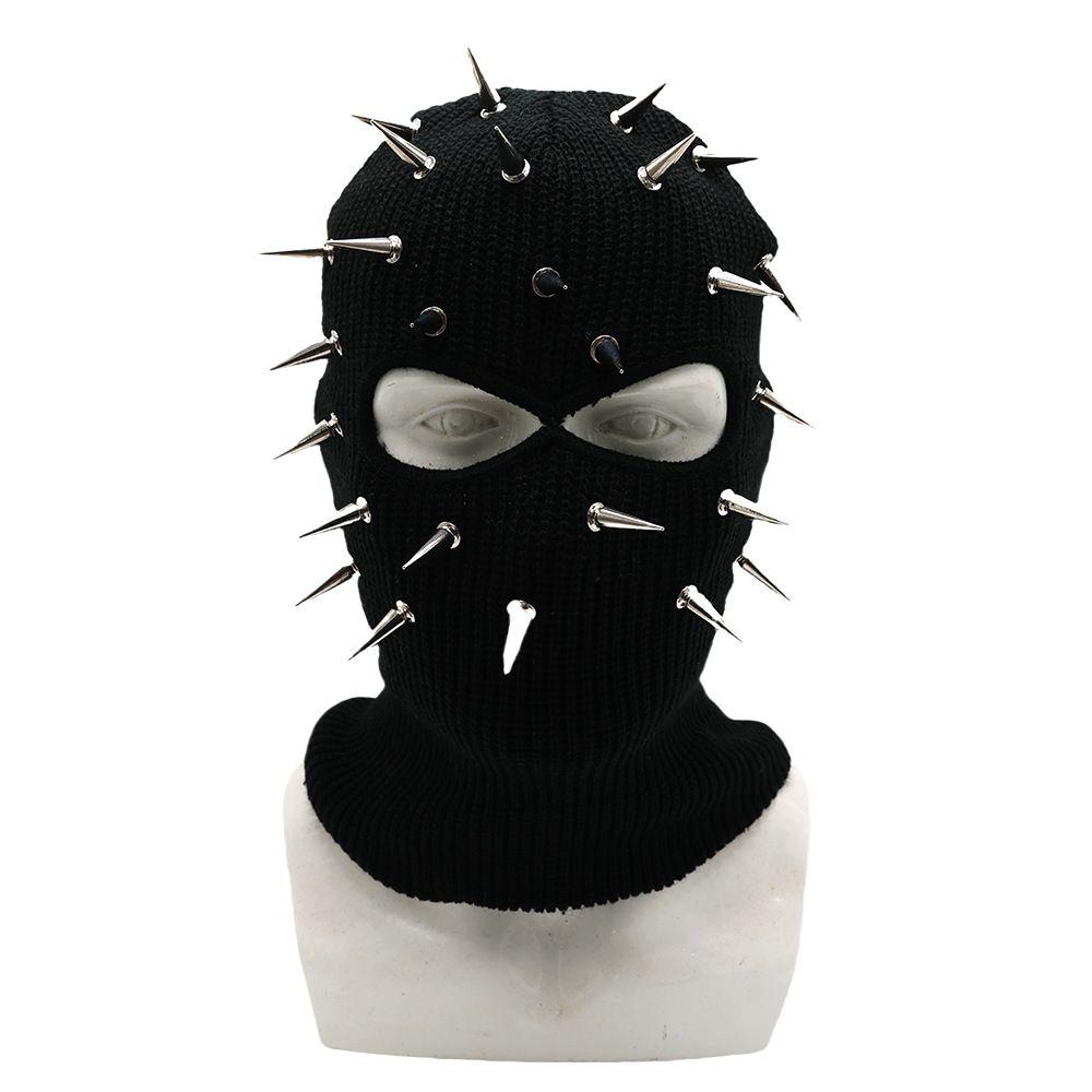 Spiked Knitted Rivet Hat Lightweight Pullover Knitted Hat Punk Style Full Face Mask Outdoor