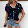 Summer V-neck 3D Colorful Splash Printed T-shirts Fashionable Casual Short Sleeved Women's T-shirts