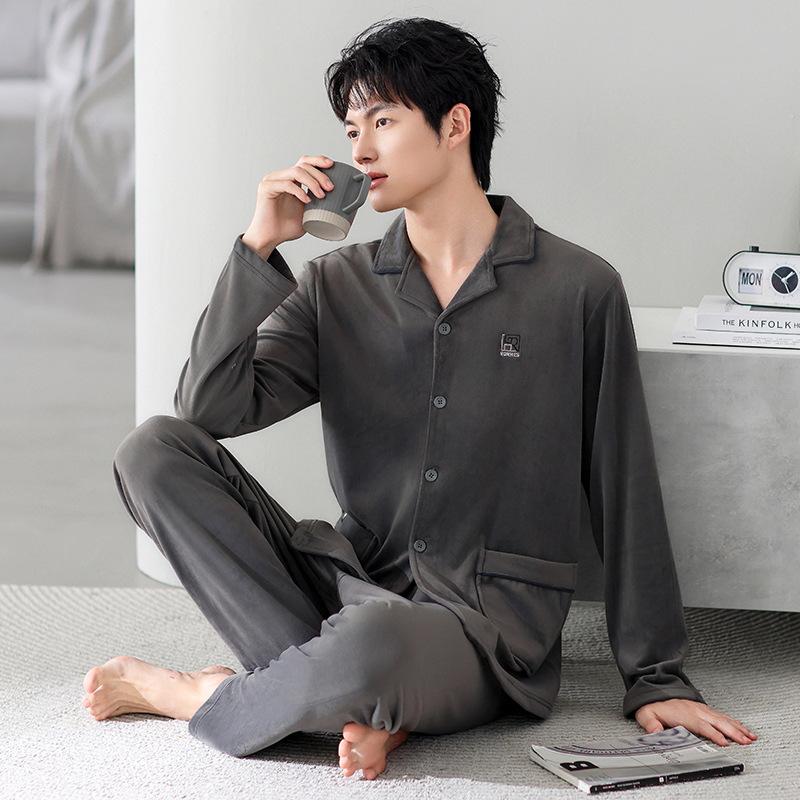 Island Fleece Pajamas Men'S Autumn And Winter Thin Fleece Warm Coral Fleece Loungewear Spring And Autumn Men'S Fleece Thickened Suit