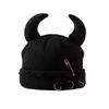 Korean Horn Button Wool Beanie with Devil Ears - Unisex Spring/Autumn Hat