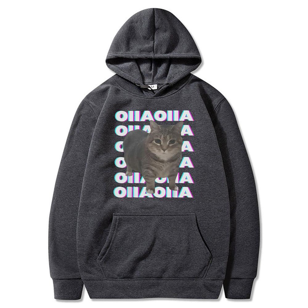 OIIA OIIA Spinning Cat Meme Glitch Disco Funny Tops Men Women Clothing Cotton Short Sleeve Streetwears Fashion Vintage Hoodies