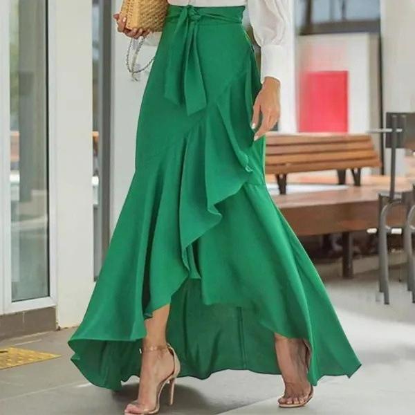 

Women s Plaid Mermaid Skirt, Ruffled Irregular Hem, High Waist, Casual Umbrella Wrap Skirt 5XL зелений