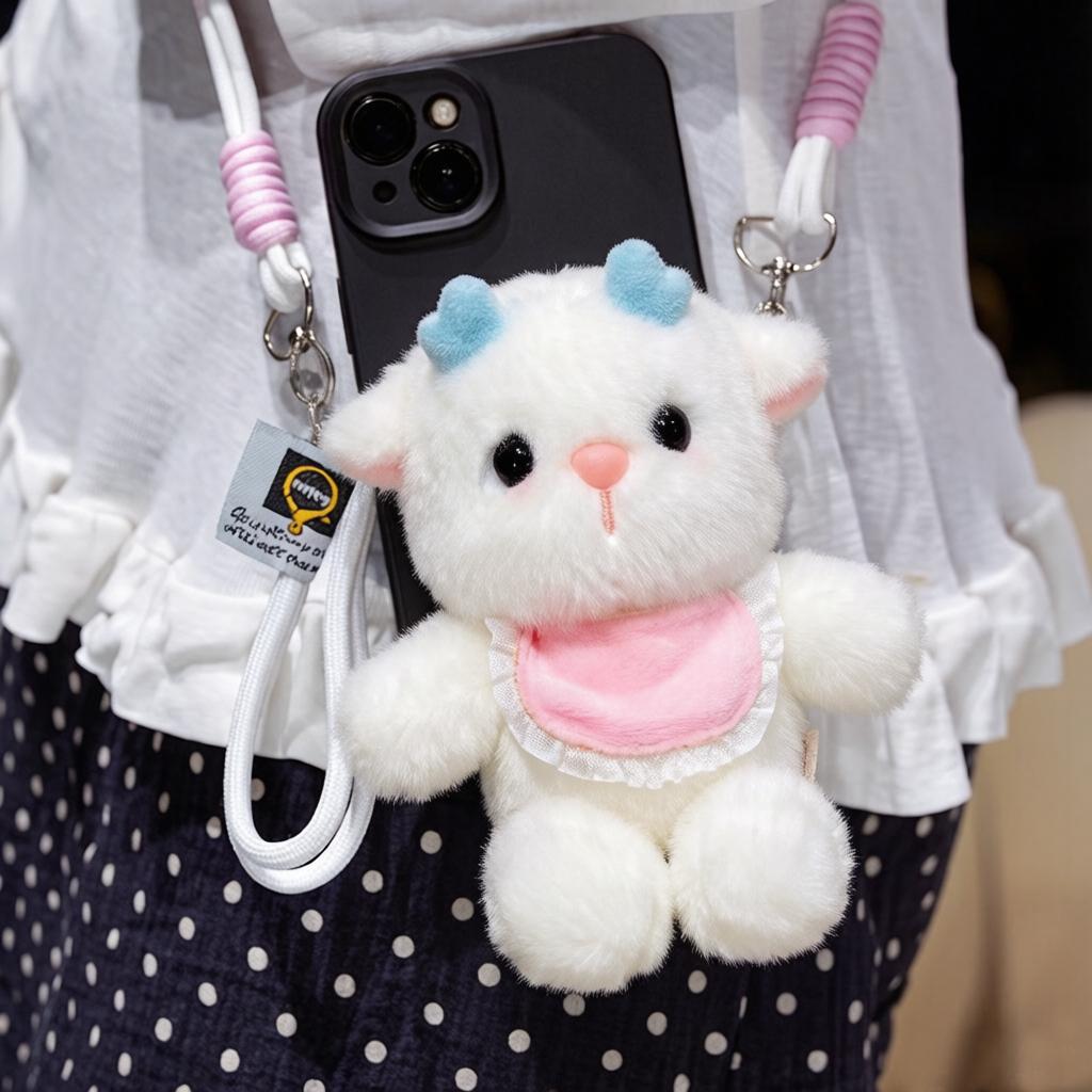 15Cm Cartoon Animals Plush Pendant  Cross Body Phone Support Plushie Stuffed Rabbit Lamb Bear Penguin Small Plushie Gift