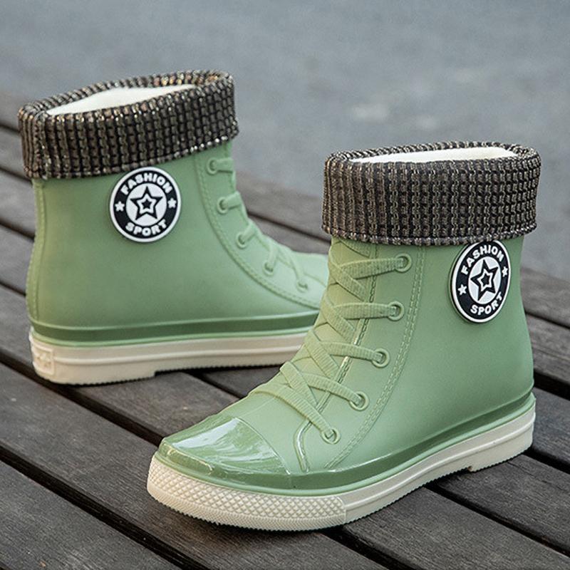 Winer Herbst Damen Regenstiefel Mode Warme Gummistiefel Knöchel Regenschuhe Damen Wasserdicht Garten Galoschen Botas Lluvia Mujer