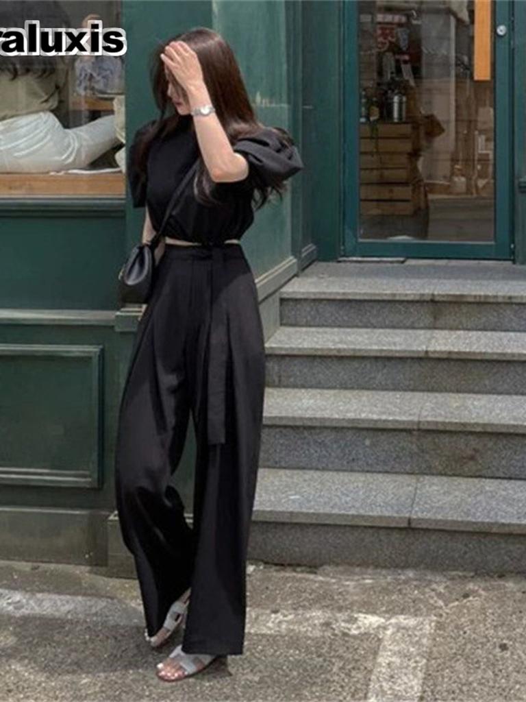 Women's Autumn Casual Pants Korean Style Wide Leg Trousers Gray Formal Workwear