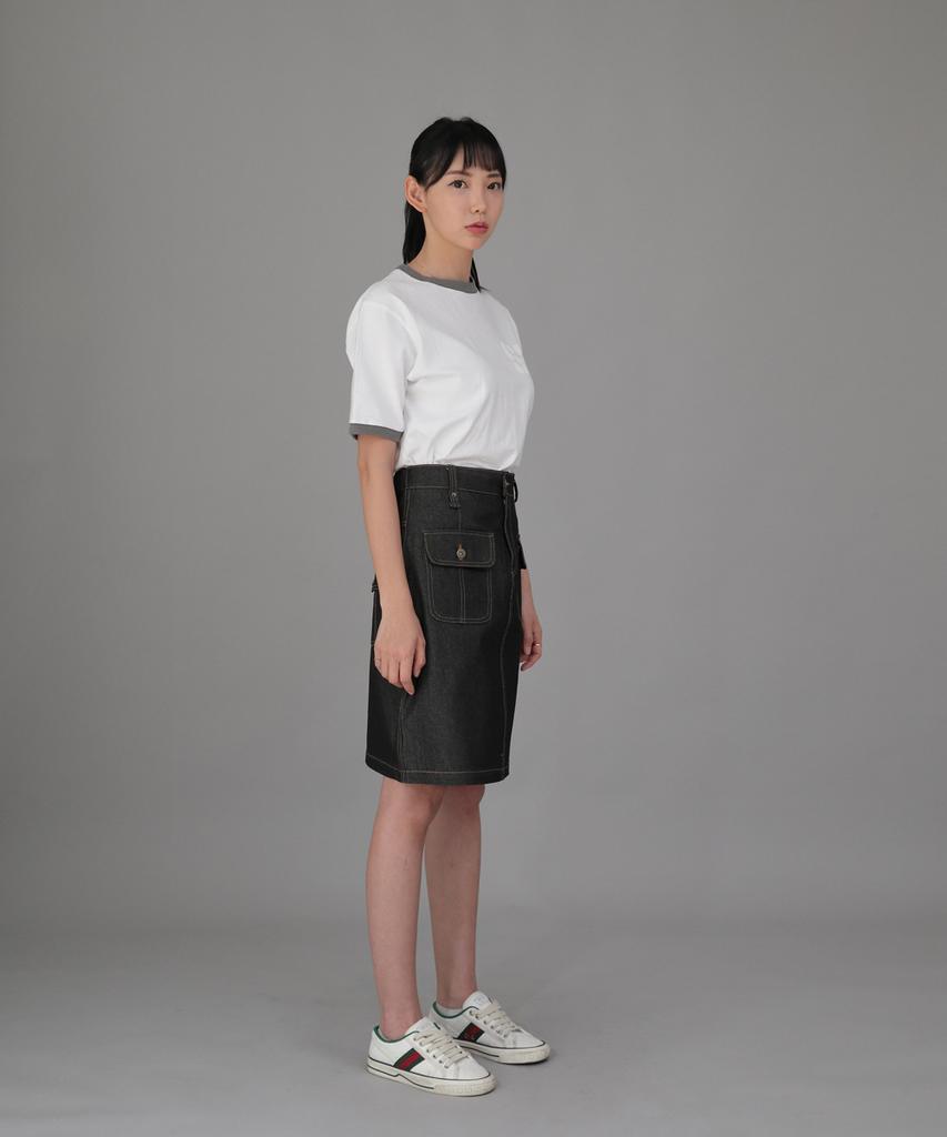 Seinteukeulu Fb Cover Pocket Elastic Skirt Fcm-1307 Black Denim Brs
