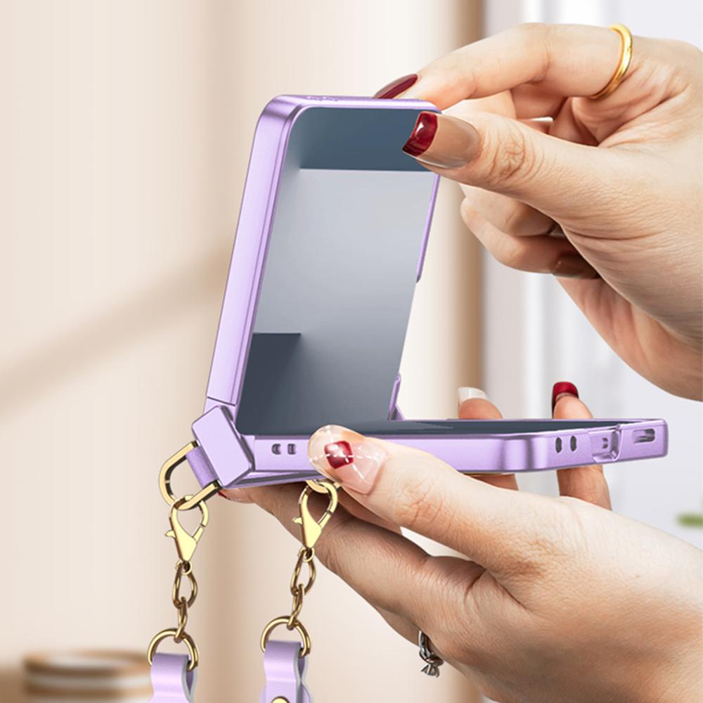 GKK For Samsung Galaxy Z Flip7 5G Case with Wrist Strap/Hinge Protection PC+Tempered Glass Slim Phone Cover