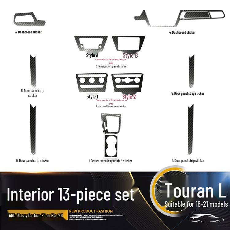 Carbon Fiber Gear Shift and Door Wrap Stickers for 2016-2021 VW Touran Interior.