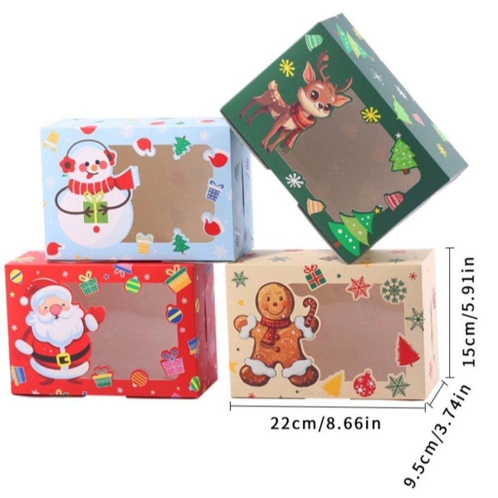 4pcs With Window Christmas Gift Boxes Gingerbread Theme Treat Boxes Bakery Boxes  Xmas Party