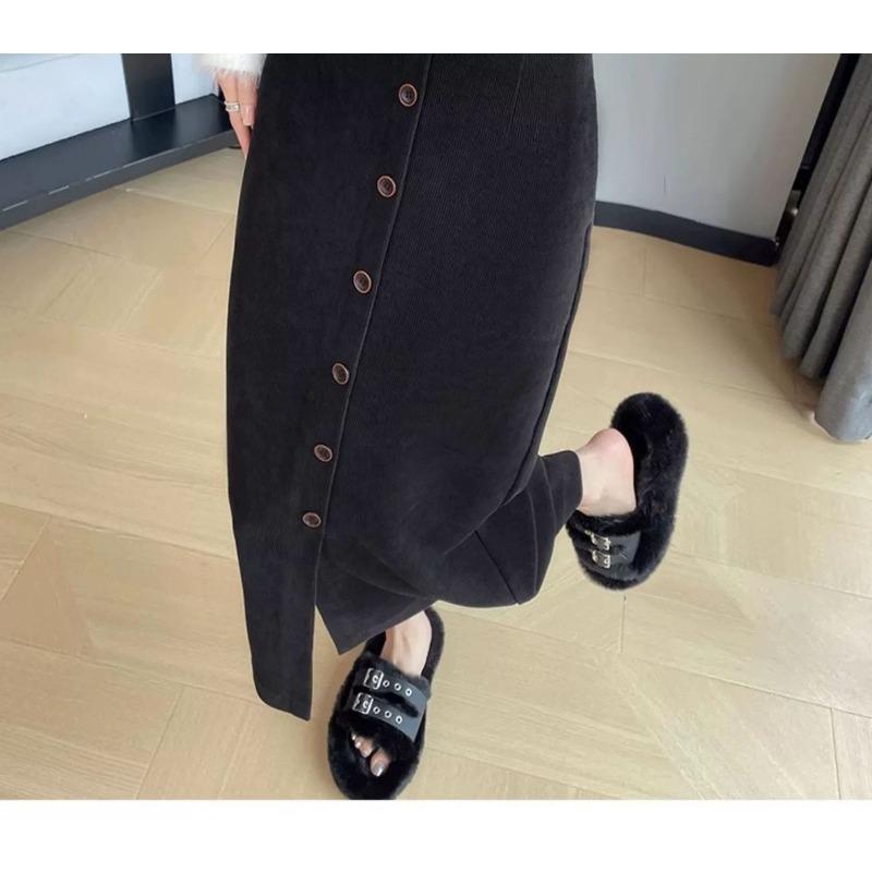 Women Corduroy Skirt High Waist Autumn Winter Knitted A Line Flowy Elegant Skirts