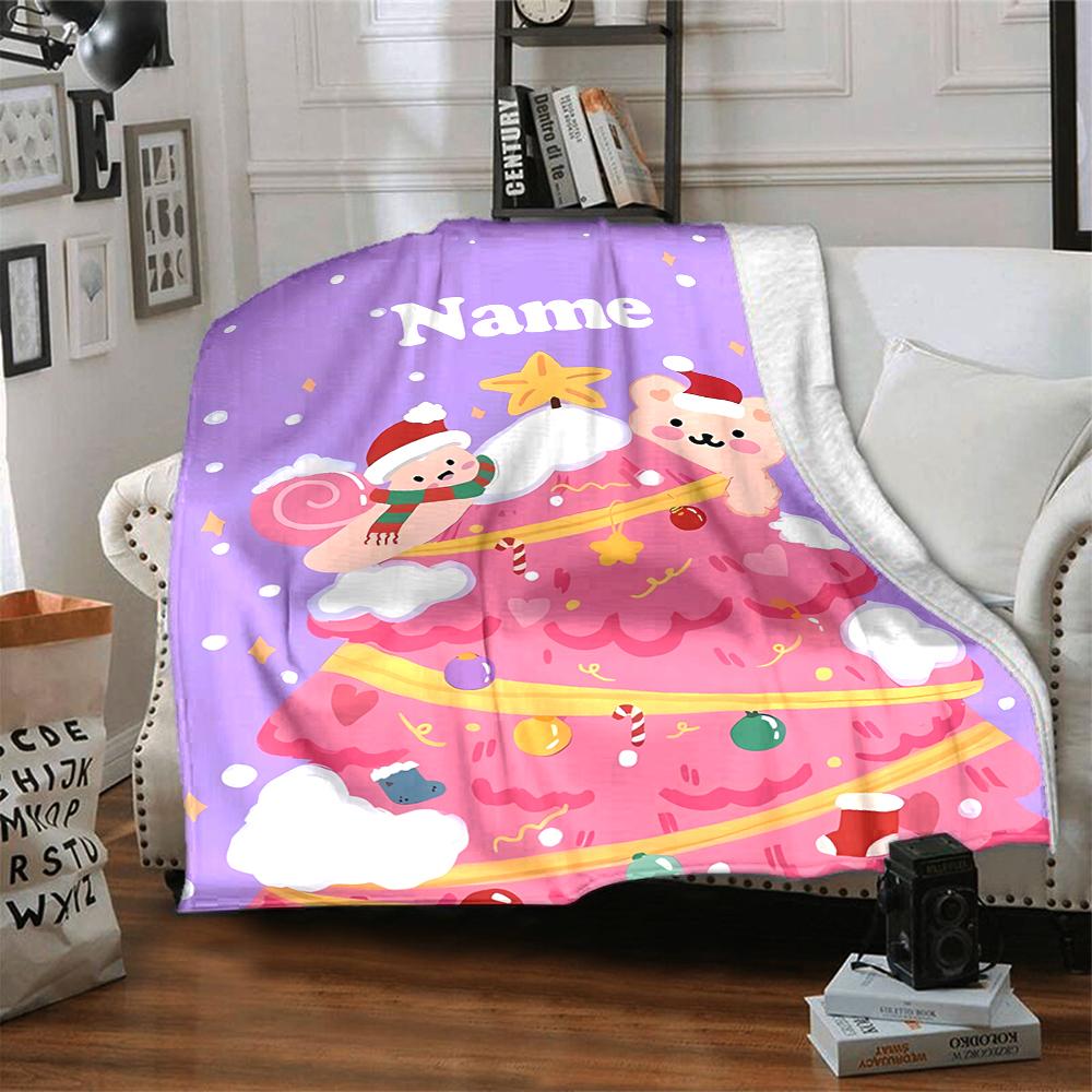 Custom Name Christmas Theme Printed Blanket - Perfect for Couch, Bed, Travel & Outdoor Use | Machine Washable, Cozy & Durable.