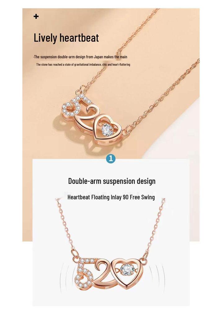 Beixi S925 Sterling Silver Pulsating Heart Rhinestone Necklace for Women