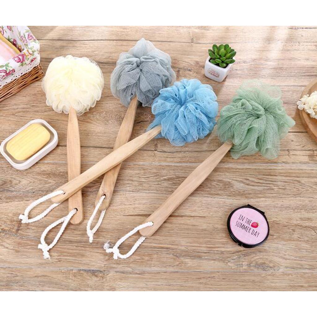 Wielofunkcyjny Puf do Mycia pod Prysznic z Długą Rączką, Siateczkowy Puf Złuszczający, Gąbka do Kąpieli, Scrubber do Pleców do Łazienki