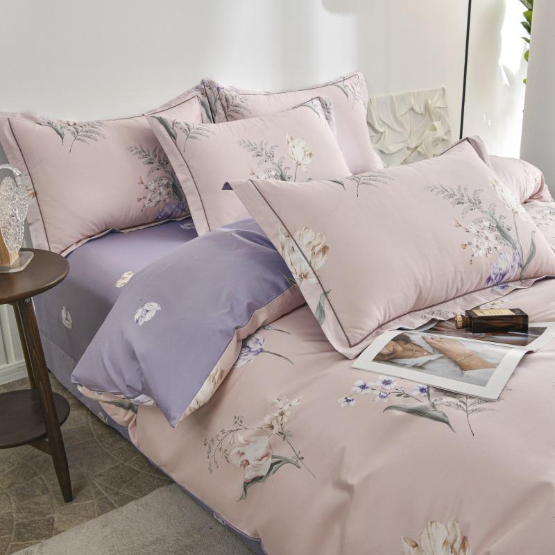 Fresh Orange 100% Cotton Four-Piece Bedding Set - Duvet Cover & Bed Sheet for Student Dorms and Homes