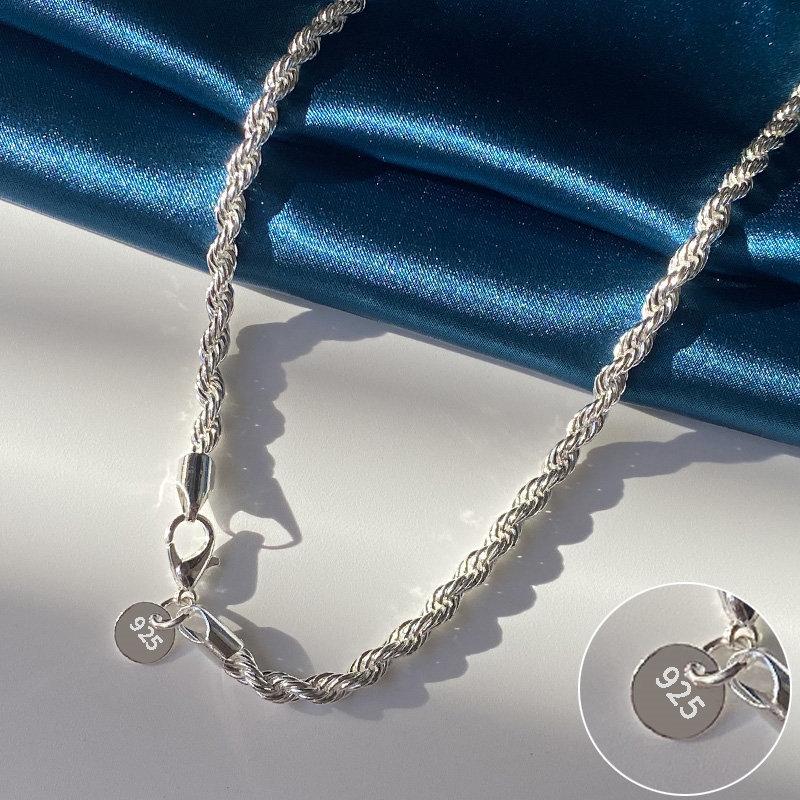 

Hot Sale 925 Silver 4MM Rope Chain 8/16/18/20/22/24 Inches Man Necklace For Women Fashion Wedding Party Christmas Gift Jewelry 40cm Necklace