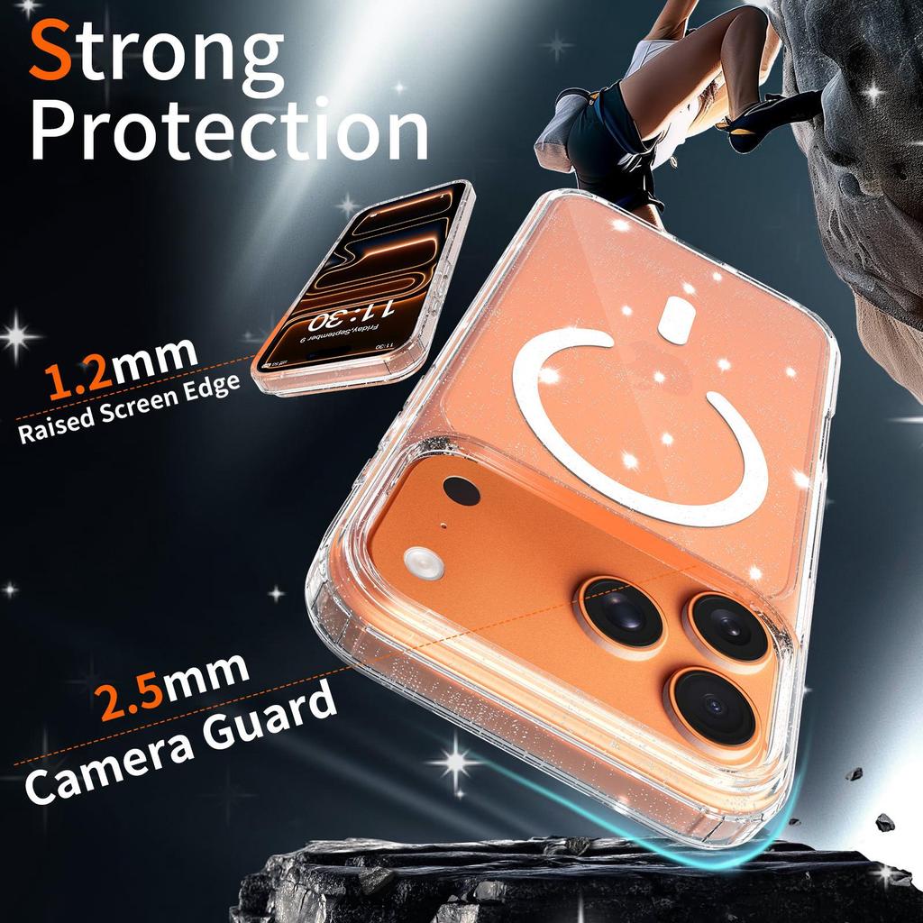 High-End Glitter Transparent Magnetic Case for Apple 16/17 Pro Max - Luxury, Lightweight, and Drop-Proof Protection