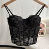 Sleeveless Lace Corset Bottoming Shirt Women Vest Sling Top Chic Camisole with Pads  Women