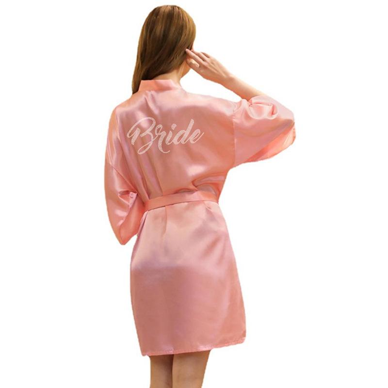 Women's Fashion Casual Rhinestone Homewear Summer Thin Kimono Half Sleeve Loungewear Solid Color Morning Robe