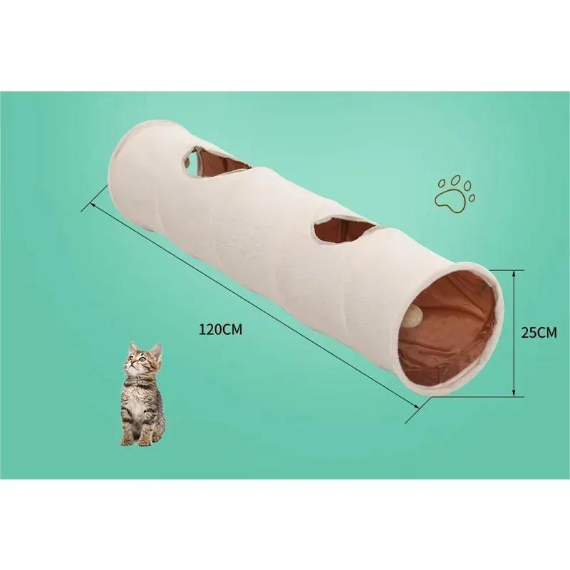 Katzenspielzeug, großer, langer Katzentunnel mit Ball, faltbar, Wildledermaterial, lustiges Katzenspielzeug, 120 cm Durchmesser, 25 cm, Kätzchenspiel, 2 Löcher, Heimtierbedarf