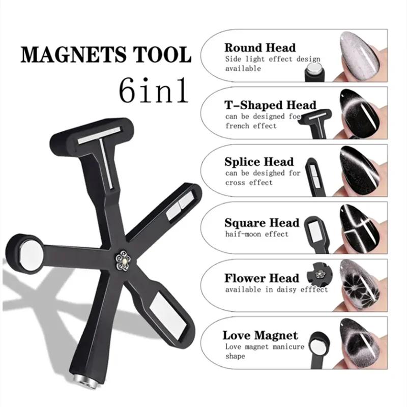6 in 1 multifunctional five-pointed star cat eye nail art magnetic stick suitable for UV/LED gel nail art design special tools
